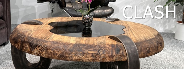 Couchtisch Clash, rund, aus recyceltem Holz Couchtisch Clash, rund, aus recyceltem Holz