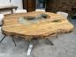 Preview: Runder Esstisch "Natural Eternia" (ca. 179 x 170 x 79 cm) aus recyceltem Holz mit Glaseinlagen und Edelstahlgestell