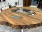 Preview: Runder Esstisch "Eternia natural" (ca. 178 x 180 x 78 cm ) aus recyceltem Holz mit Glaseinlagen und Edelstahlgestell