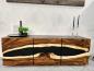 Preview: Sideboard Anrichte "Black Forest" aus recyceltem Holz mit Suar Baumscheiben 160 cm