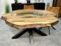 Preview: Runder Esstisch "Natural Eternia" (ca. 153 x 153 x 79 cm) aus recyceltem Holz mit Glaseinlagen und Rohstahlgestell