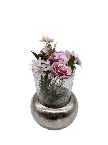 Blumenvase aus Nickel mit Glas