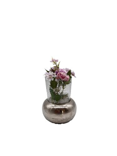 Blumenvase aus Nickel mit Glas