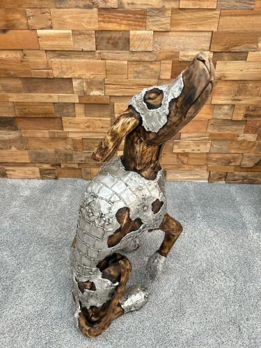 Deko Sitzender Hund 86 cm aus Holz und Aluminium