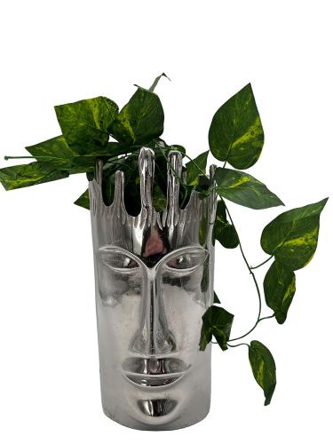 Design Blumenvase "Gesicht" aus Nickel