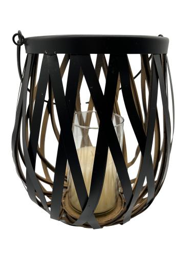 Design Kerzenhalter Windlicht mit Griff aus schwarz lackiertem Stahl L