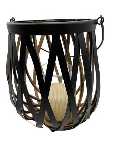 Design Kerzenhalter Windlicht mit Griff aus schwarz lackiertem Stahl M