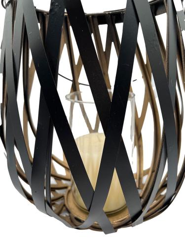 Design Kerzenhalter Windlicht mit Griff aus schwarz lackiertem Stahl L
