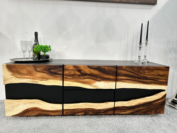 Design Sideboard/Anrichte "Black Forest" aus Altholz und Suarholz 160 cm