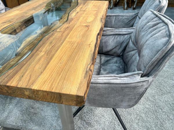 Esstisch mit Glaseinlage Old Elements aus recyceltem Teakholz