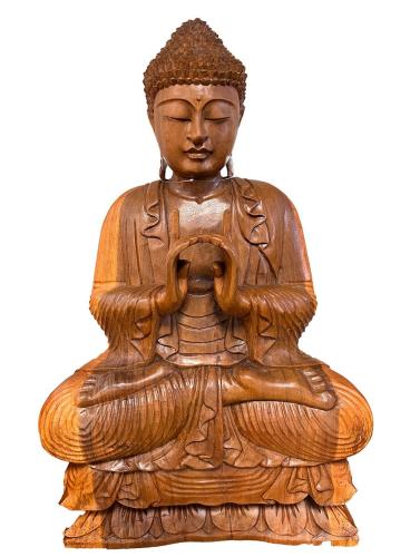 Handgeschnitzte Deko-Skulptur Buddha im Schneidersitz aus Massivholz