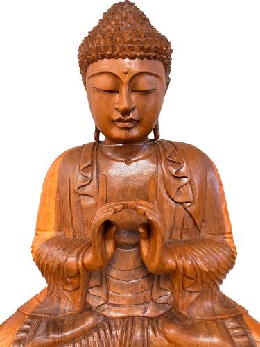 Handgeschnitzte Deko-Skulptur Buddha im Schneidersitz aus Massivholz