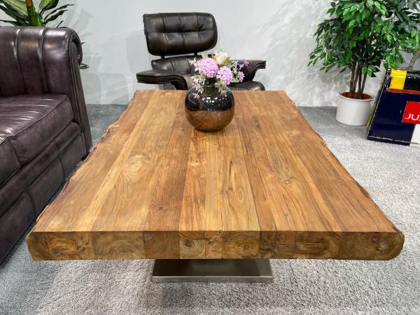 Massiver Couchtisch Holz mit Edelstahl modern rustikal Massivholz