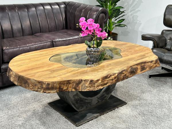 Ovaler Couchtisch Fusion 135 cm aus Holz