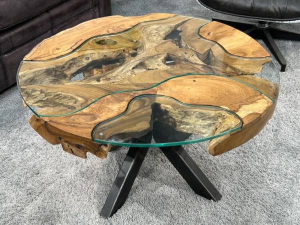 Runder Couchtisch "Sunrise" (Durchm. 80 cm / Hoehe 46 cm) aus Teakholz (Wurzelstamm)