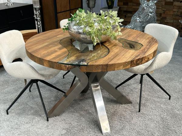 Runder Designtisch aus recyceltem Holz