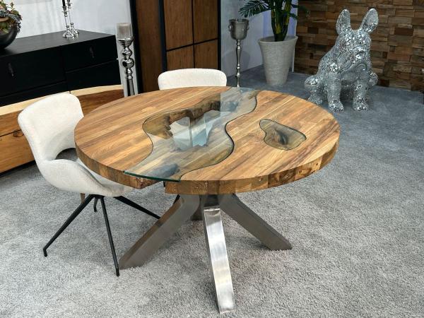 Runder Designtisch aus recyceltem Holz