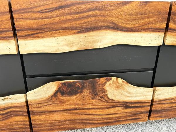 Sideboard Anrichte "Black Forest" aus recyceltem Holz mit Suar Baumscheiben 160 cm