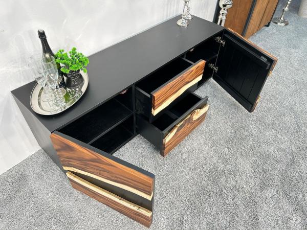 Sideboard Anrichte "Black Forest" aus recyceltem Holz mit Suar Baumscheiben 160 cm