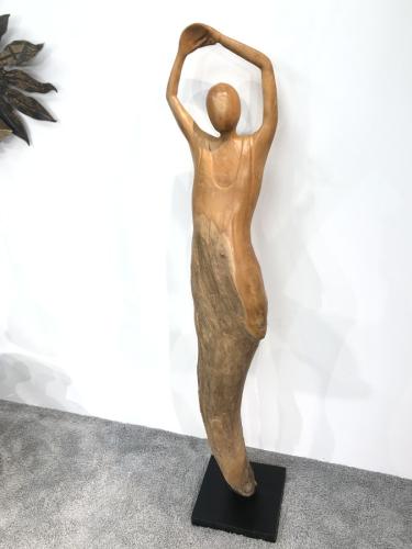 Dekoration Aufsteller "Geschnitzter Figur" aus einem Teak Baumstamm ca. H186 x B35 x T35 cm