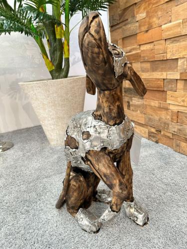 Skulptur Holzfigur Hund mit Aluminium