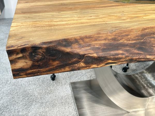 Vollmassiver Esszimmertisch 140 cm aus Holz mit Edelstahl