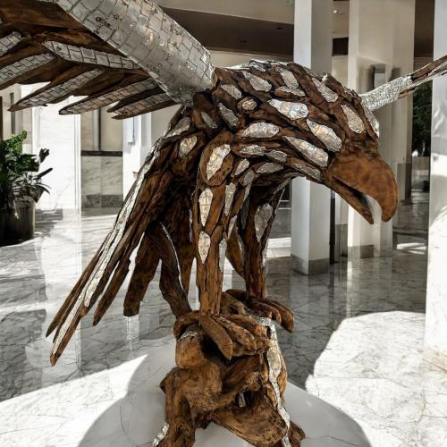 Riesige grosse Skulptur Adler 500cm aus Holz mit Metall Objektdekoration