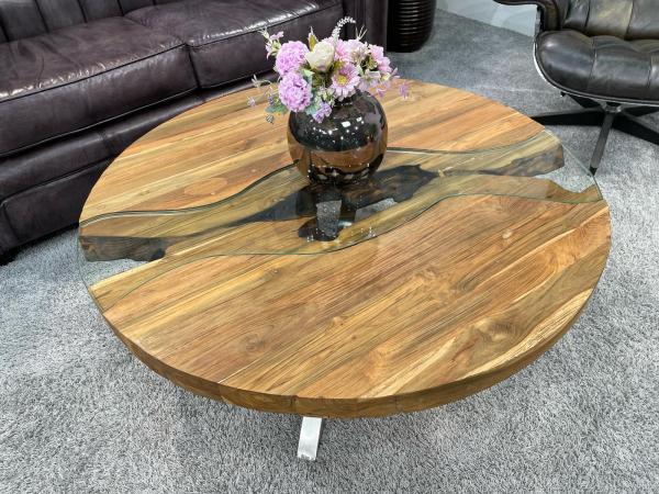 Runder Couchtisch Eternia 100cm aus Holz mit Edelstahl