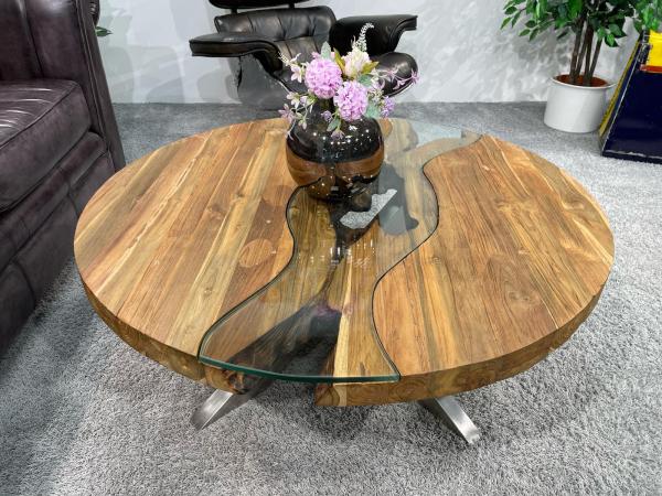 Runder Couchtisch Eternia 100cm aus Holz mit Edelstahl