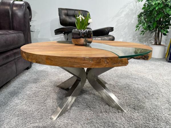 Runder Wohnzimmertisch Eternia 80 cm Holz Edelstahlgestell