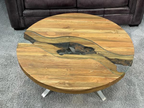 Runder Couchtisch Eternia 100cm aus Holz mit Edelstahl