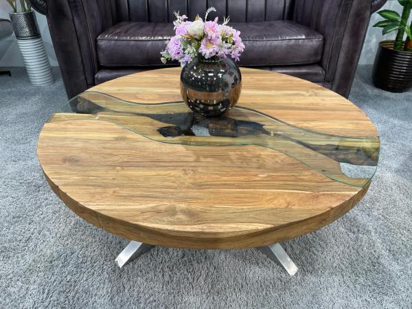 Runder Couchtisch Eternia 100cm aus Holz mit Edelstahl