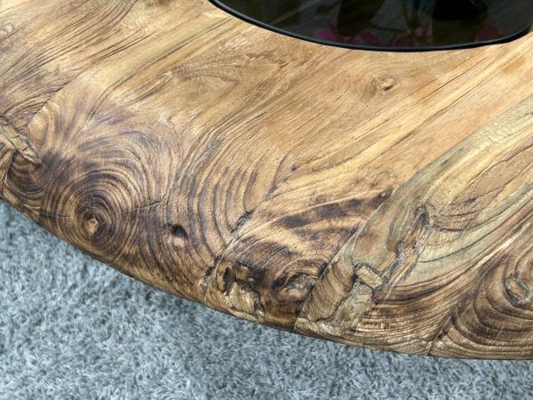 Couchtisch Coin mit Glaseinlage aus recyceltem Teakholz