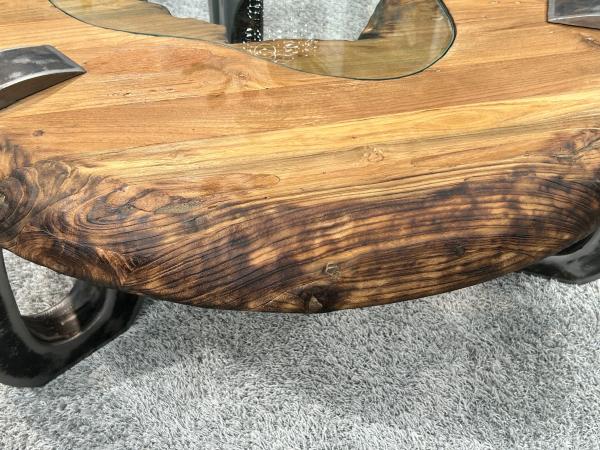 Runder Wohnzimmertisch aus Holz mit Rohstahl Couchtisch Sofatisch