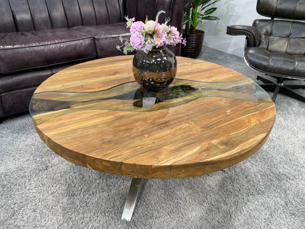 Runder Couchtisch Eternia 100cm aus Holz mit Edelstahl