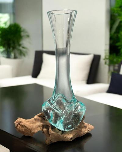 Vase aus Glas auf Wurzelholz 25 cm