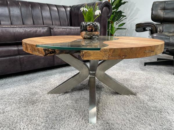 Runder Wohnzimmertisch Eternia 80 cm Holz Edelstahlgestell