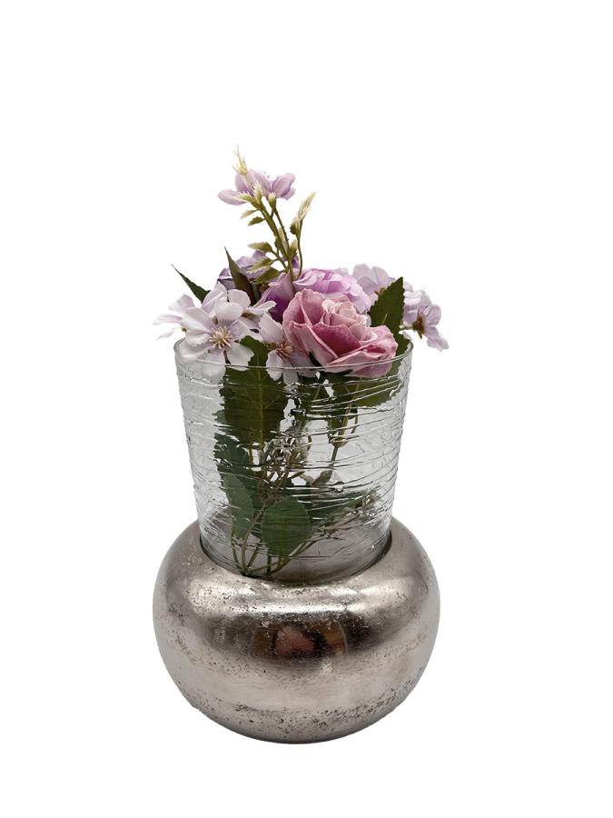 Blumenvase aus Nickel mit Glas