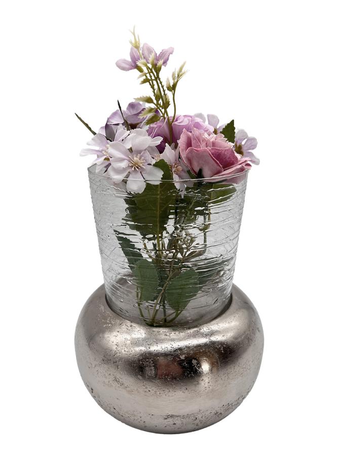 Blumenvase aus Nickel mit Glas