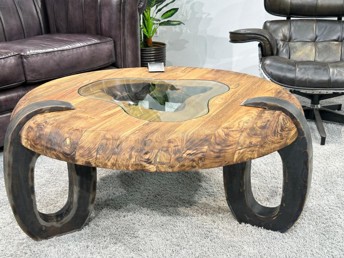 Couchtisch rund Clash Holz mit Stahl