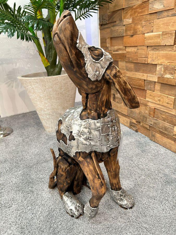 Deko Sitzender Hund 86 cm aus Holz und Aluminium