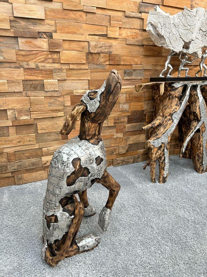 Deko Sitzender Hund 86 cm aus Holz und Aluminium