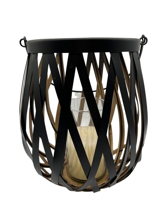Design Kerzenhalter Windlicht mit Griff aus schwarz lackiertem Stahl M
