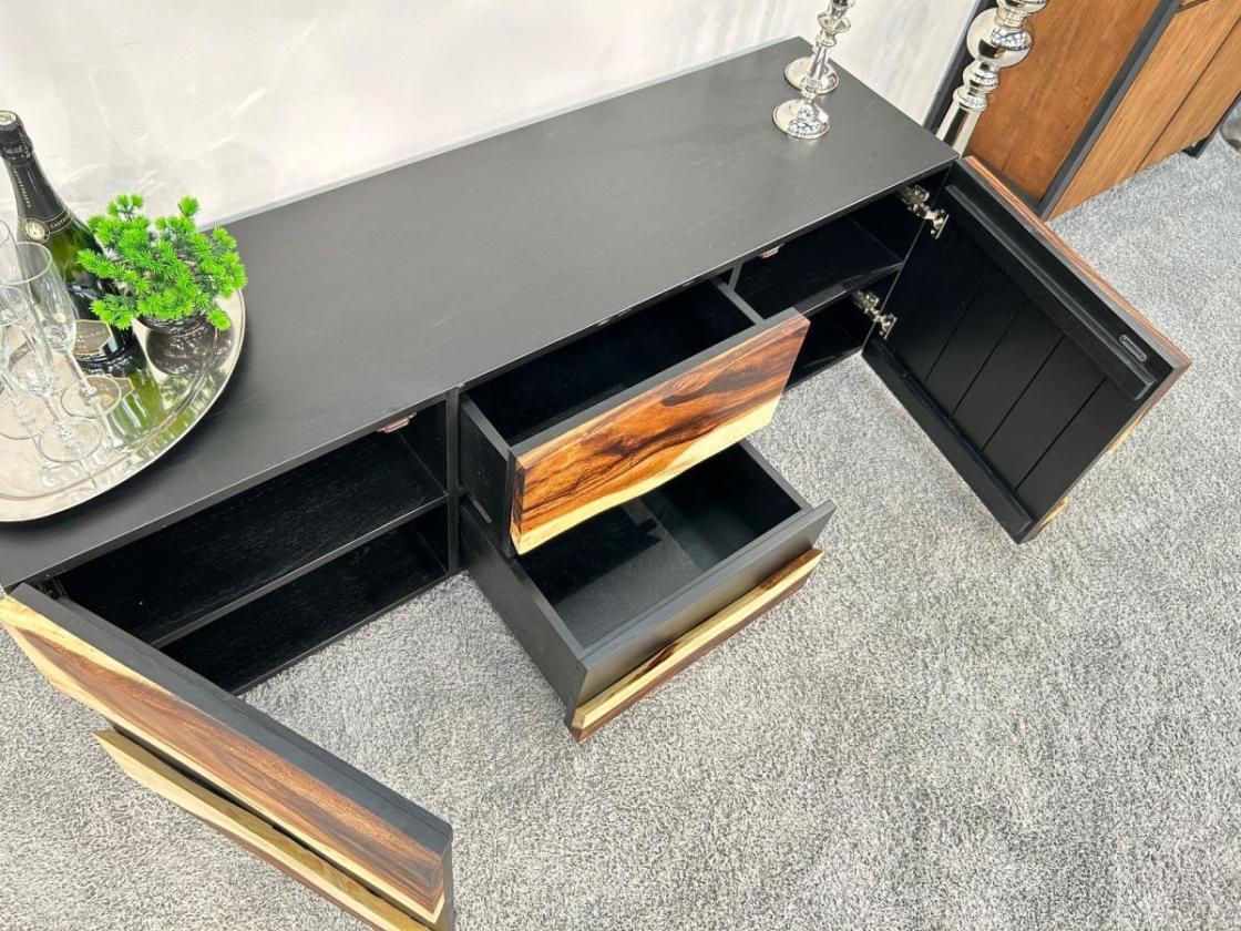 Design Sideboard/Anrichte "Black Forest" aus Altholz und Suarholz 160 cm