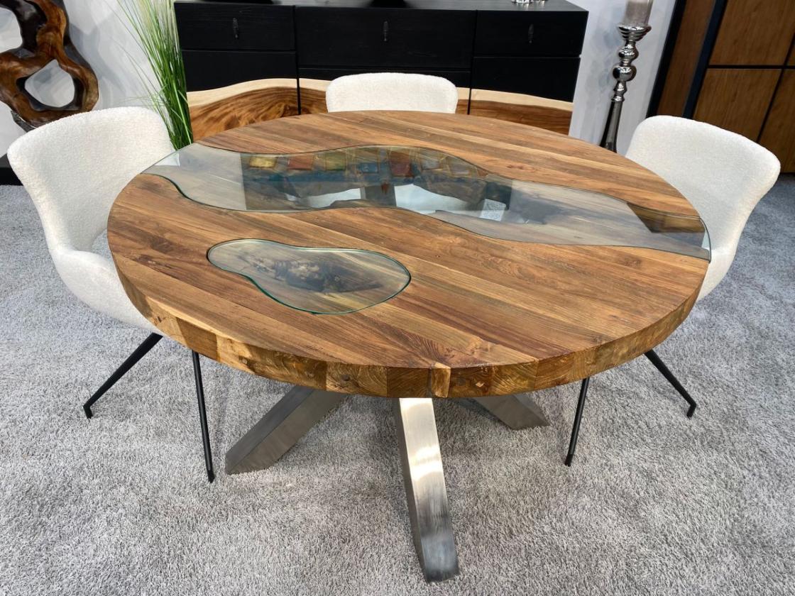 Runder Designtisch aus recyceltem Holz