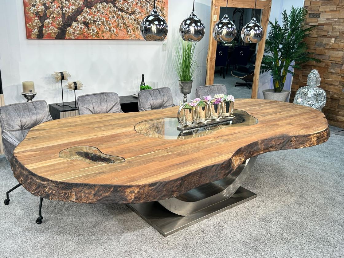 Massiver Holtisch Fusion aus recyceltem Holz