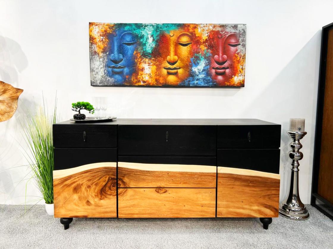 Handgemaltes Ölgemälde auf Leinwand "Buddha-Gesichter" ca. 150 x 60 cm