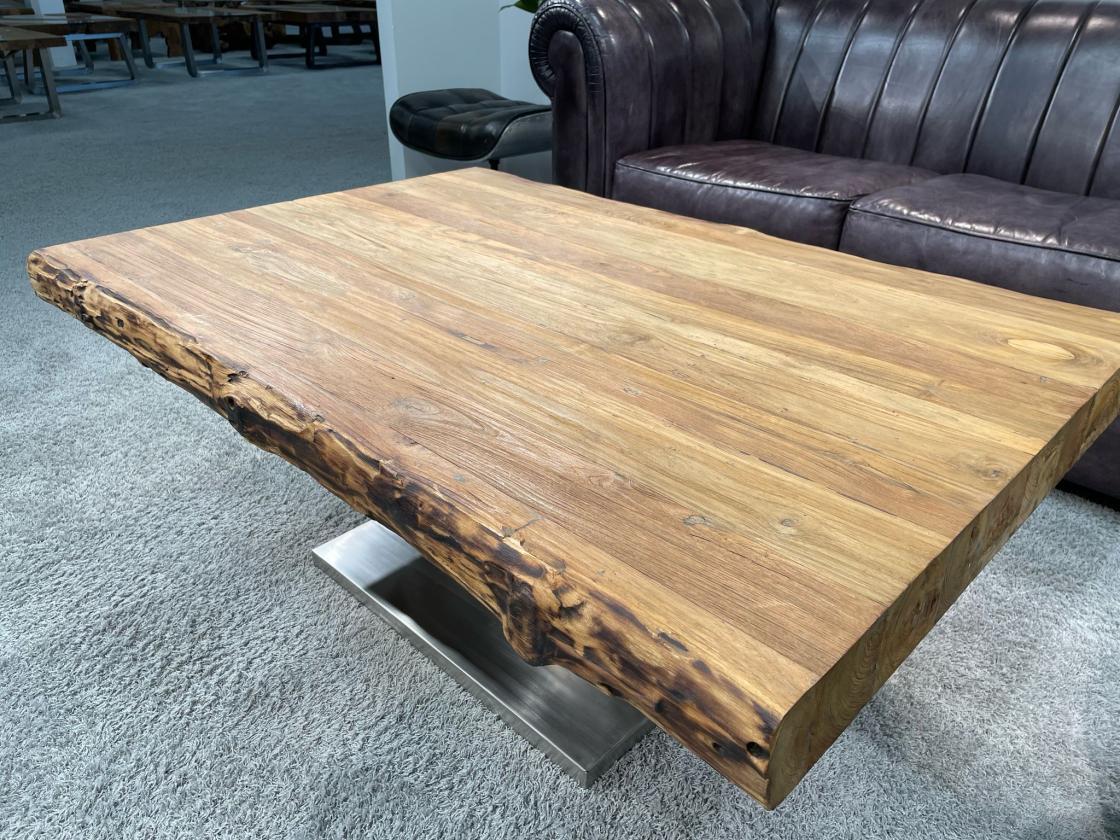 Massiver Couchtisch Holz mit Edelstahl modern rustikal Massivholz