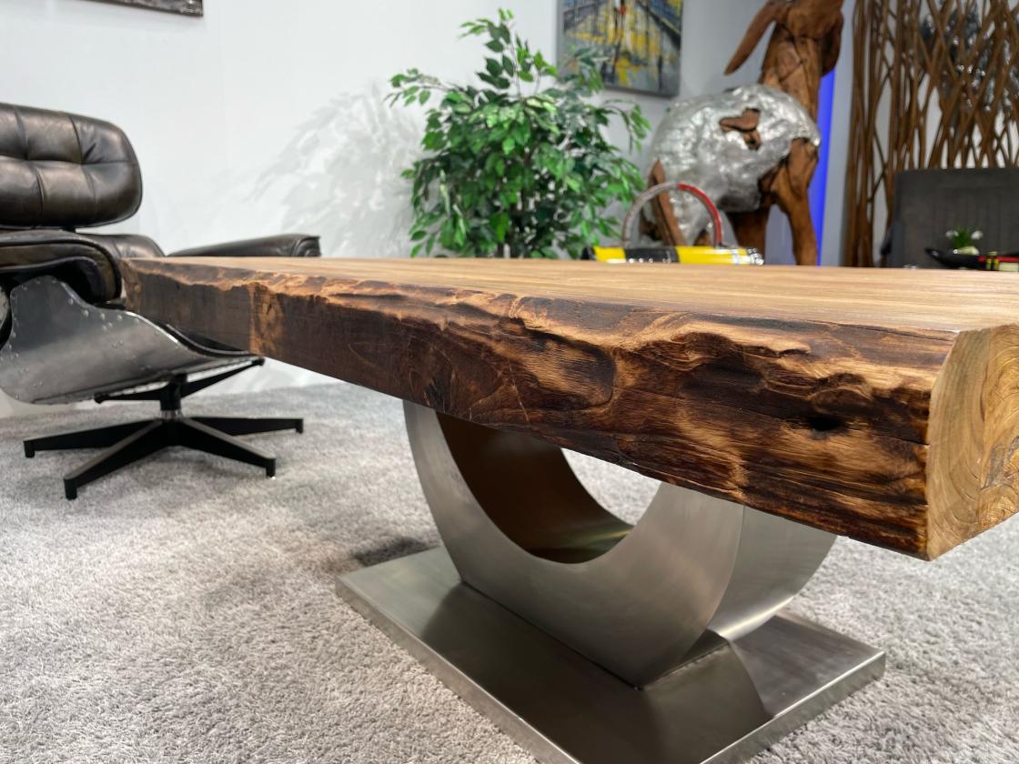 Massiver Couchtisch Holz mit Edelstahl modern rustikal Massivholz