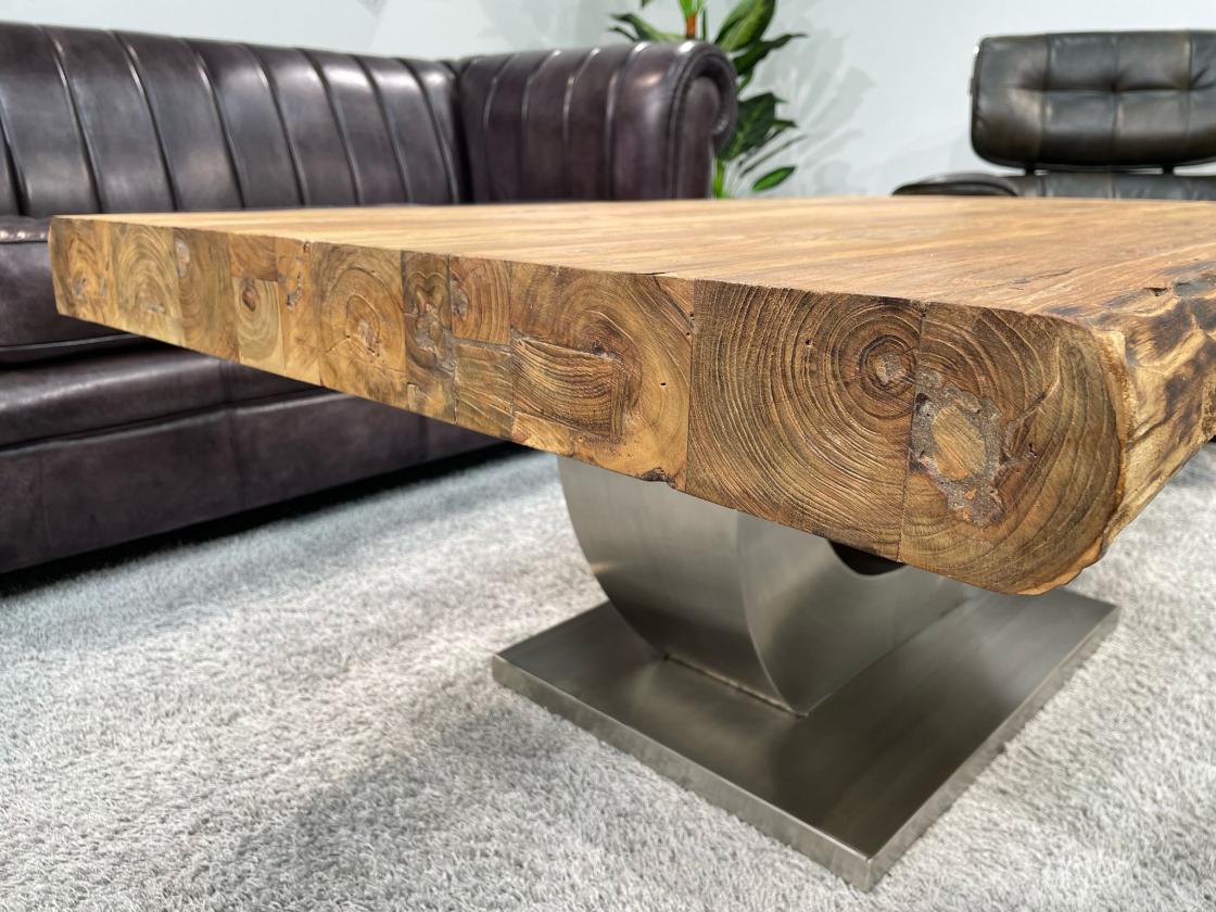 Massiver Couchtisch Holz mit Edelstahl modern rustikal Massivholz